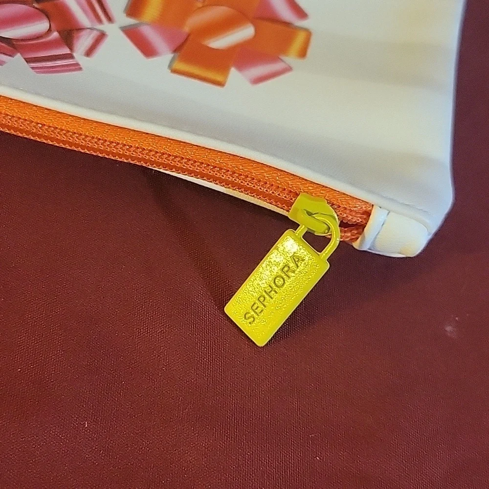 Sephora White and Neon Pink and Yellow Makeup Pouch/ Travel Bag